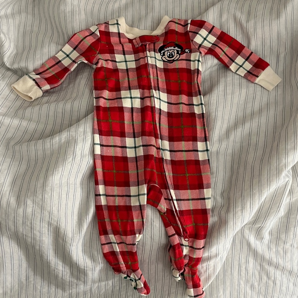 Disney Red Plaid Kids Footie with Character Design